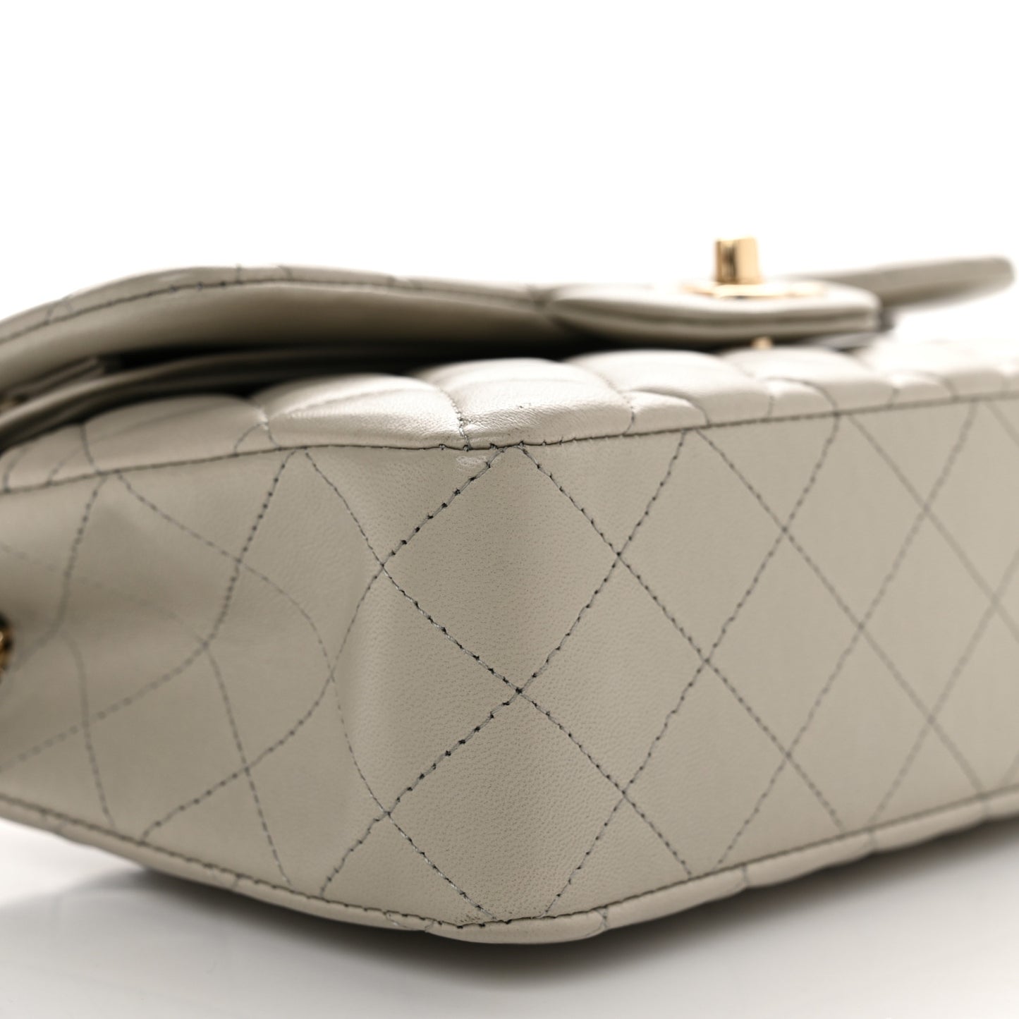 Lambskin Quilted Small Double Flap Light Grey