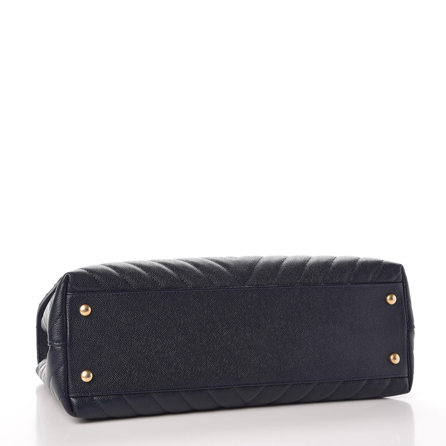 Caviar Chevron Quilted Medium Coco Handle Flap Navy Blue