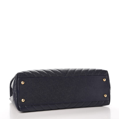 Chanel Caviar Chevron Quilted Medium Coco Handle Flap Navy Blue 4 of 8