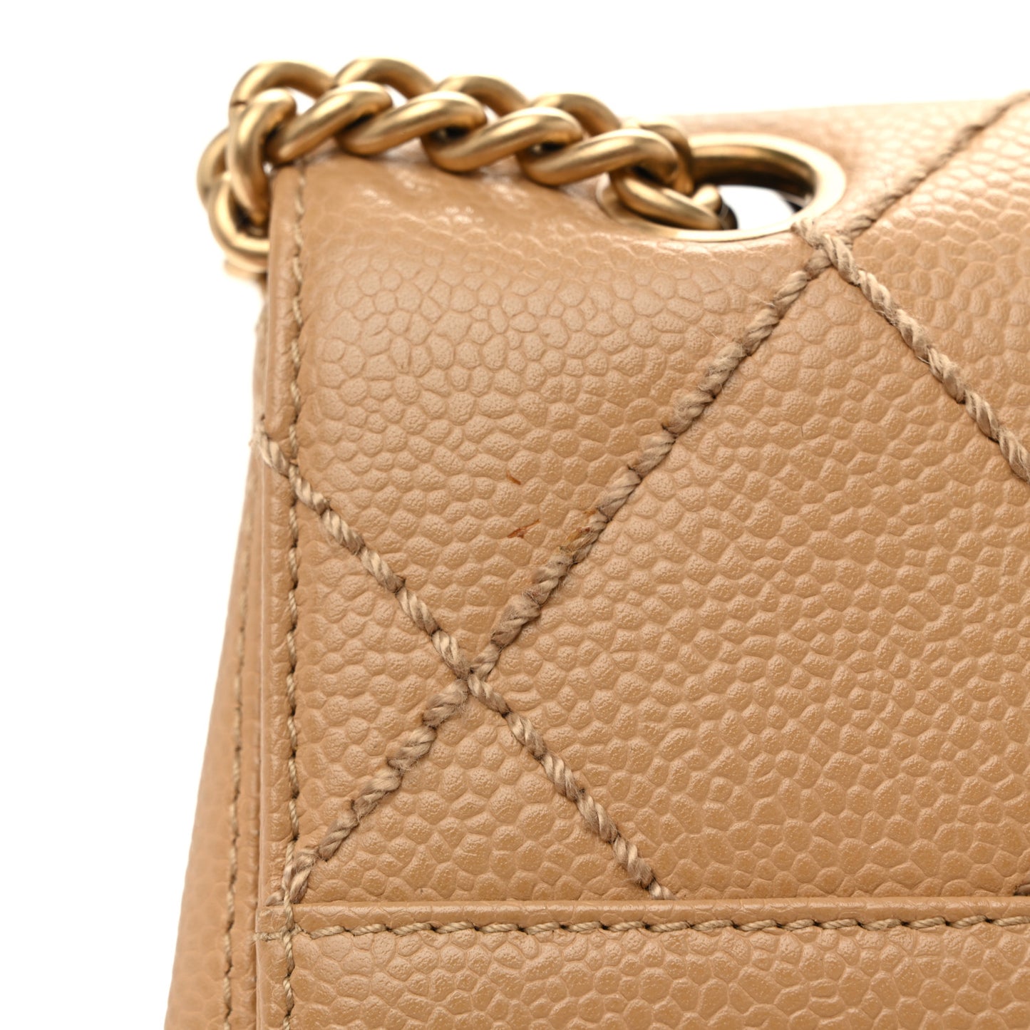 Caviar Quilted Wild Stitch Medium Single Flap Beige