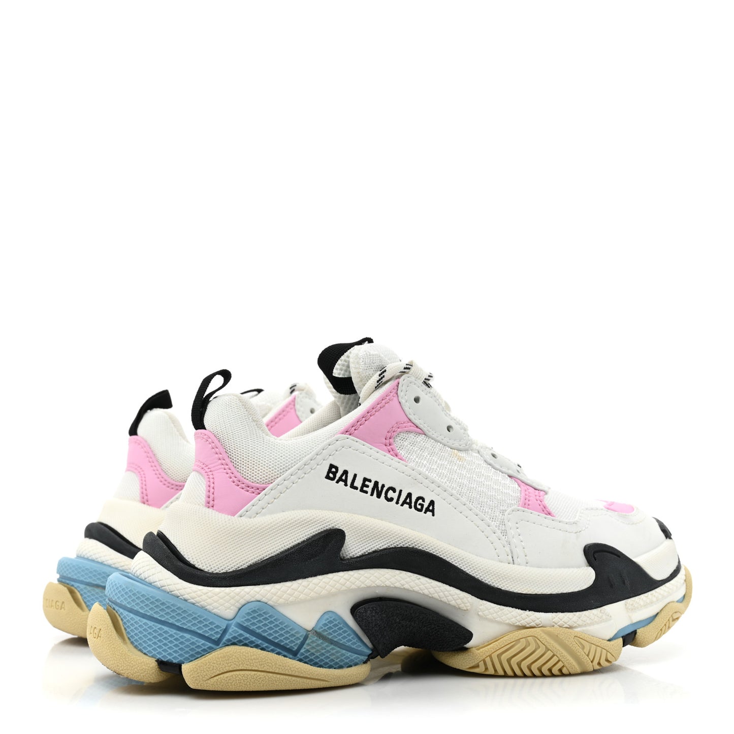 Fabric Mesh Washed Effect Womens Triple S Sneakers 36 Pink White Blue