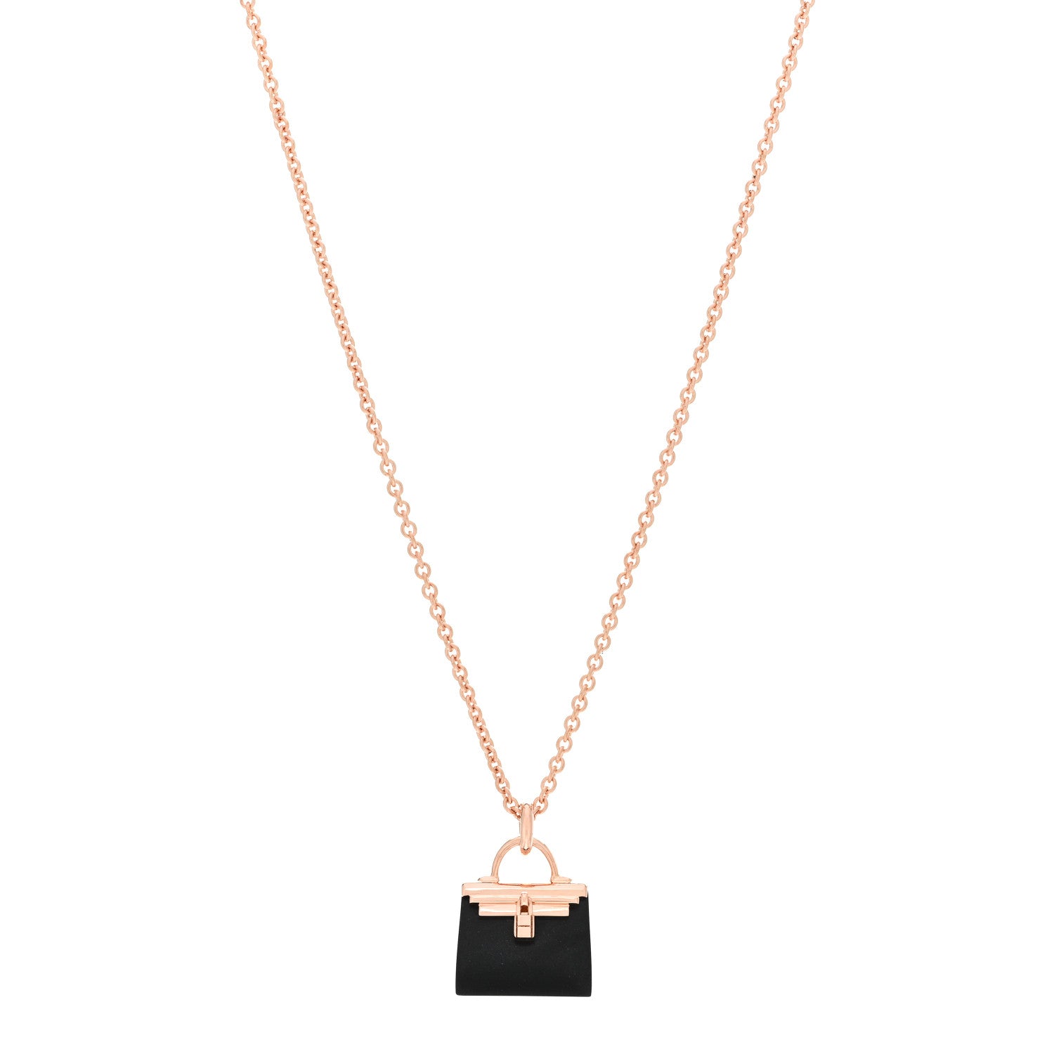 Hermes 18K Rose Gold Black Jade Kelly Amulettes Pendant Necklace 1 of 5