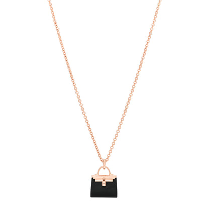 Hermes 18K Rose Gold Black Jade Kelly Amulettes Pendant Necklace 1 of 5