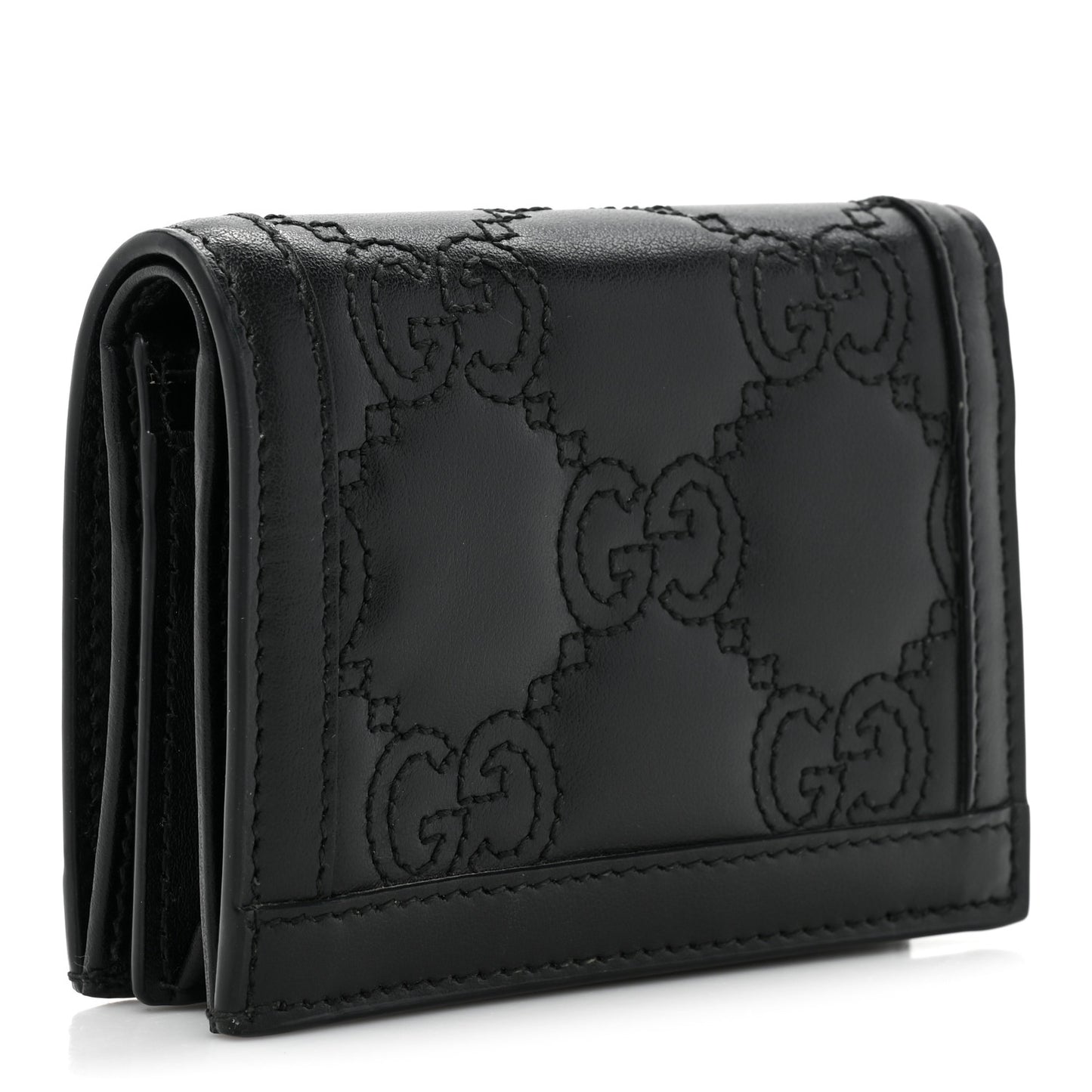 Calfskin GG Matelasse Card Case Wallet Black