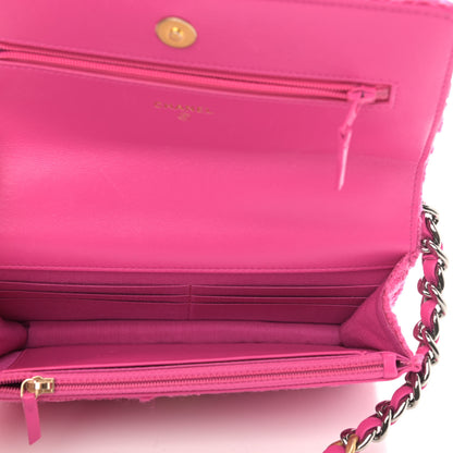 Chanel Wool Tweed Lambskin Quilted Chanel 19 Wallet On Chain WOC and Coin Purse Fuchsia 6 of 13