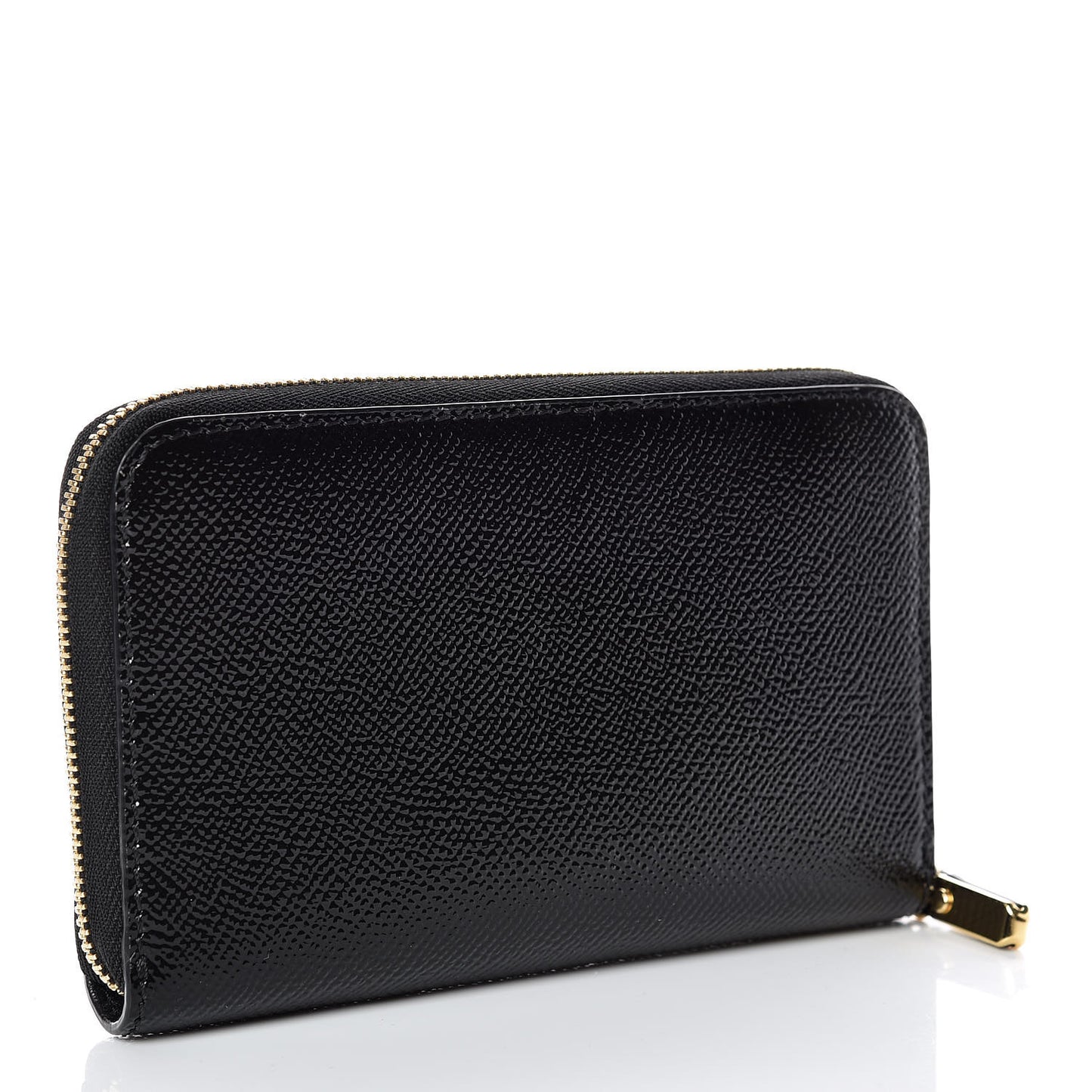 Patent Calfskin Zip Around Wallet Black