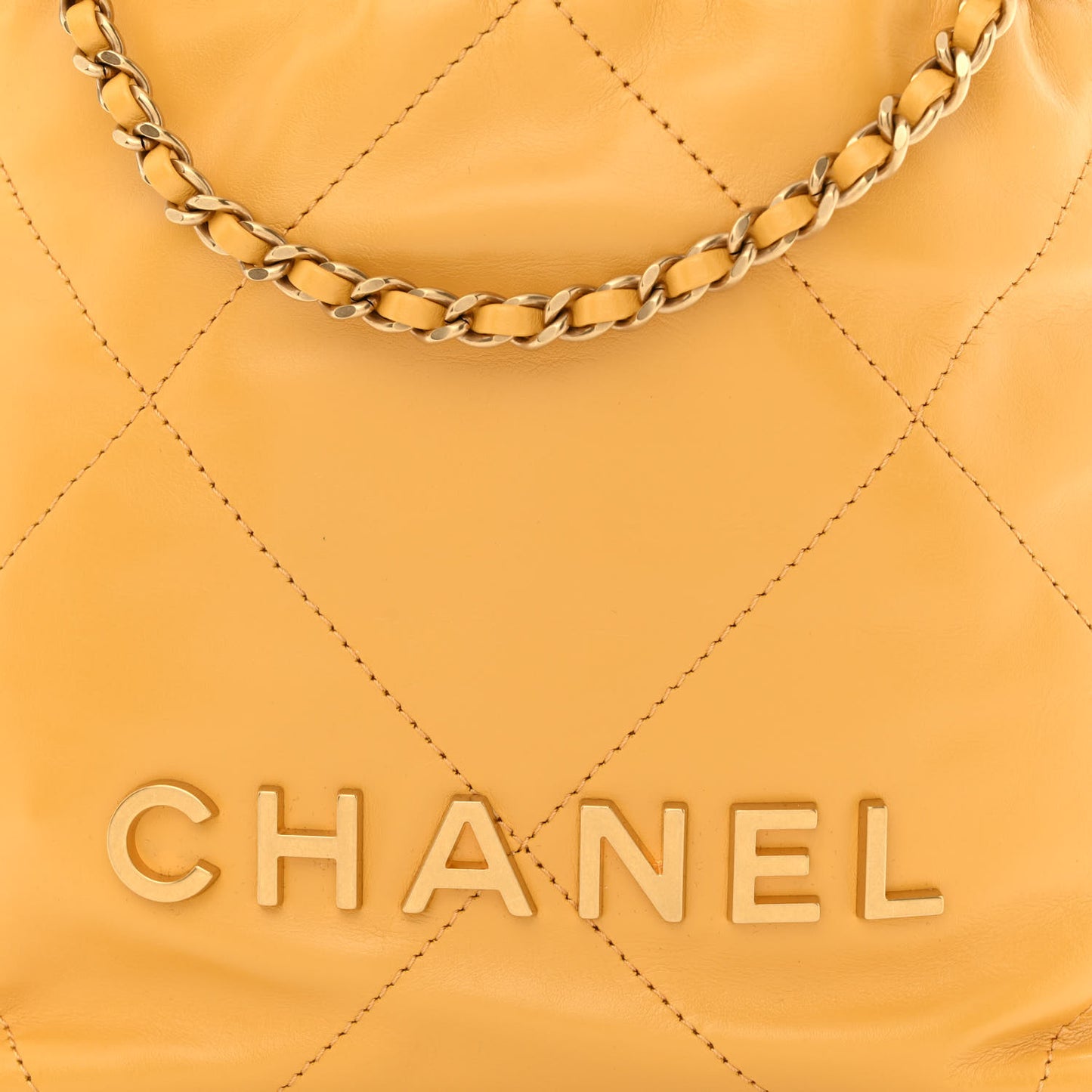 Shiny Calfskin Quilted Mini Chanel 22 Yellow