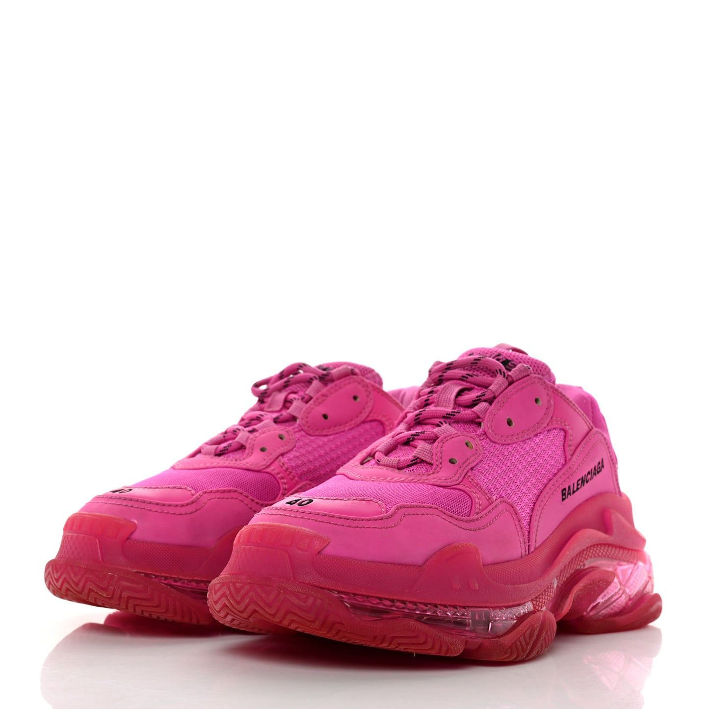 Fabric Mesh Clear Sole Fluo Womens Triple S Sneakers 40 Pink