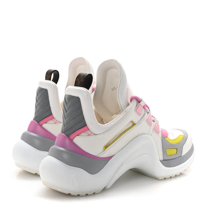 Louis Vuitton Calfskin Technical Nylon LV Archlight Sneakers 39 White Pink Yellow 5 of 10