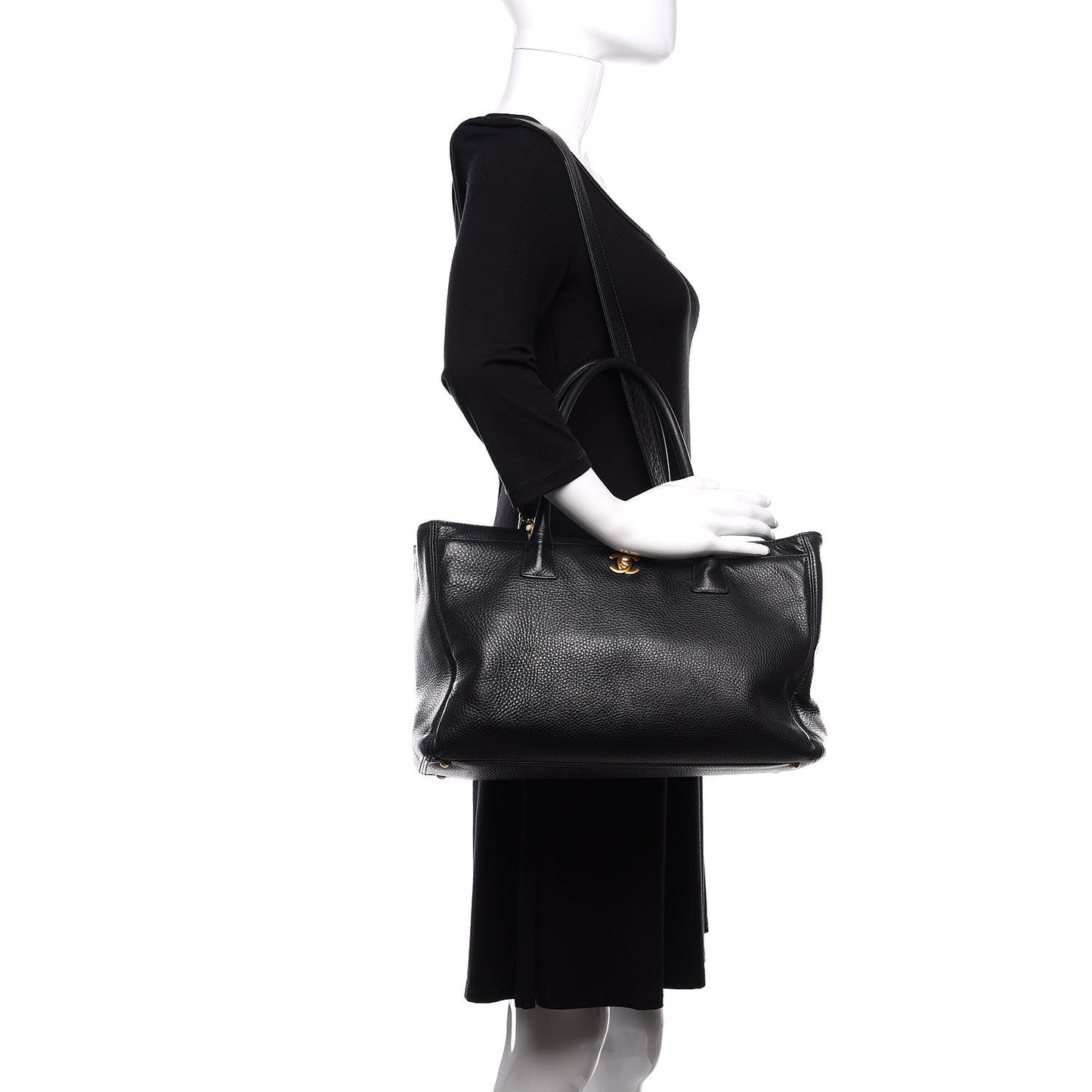 Calfskin Cerf Executive Shopper Tote Black