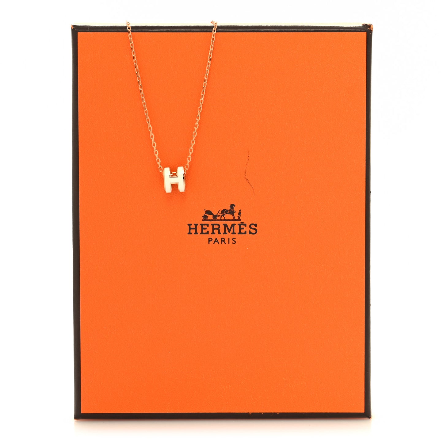 Lacquered Rose Gold Mini Pop H Pendant Necklace White