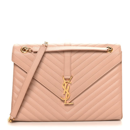Saint Laurent Grain De Poudre Matelasse Chevron Large Monogram Satchel Pale Pink 1 of 10