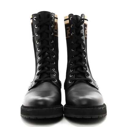 Fendi Calfskin Stretch Fabric Rockoko Biker Boots 39 Tobacco Black Marino 2 of 12