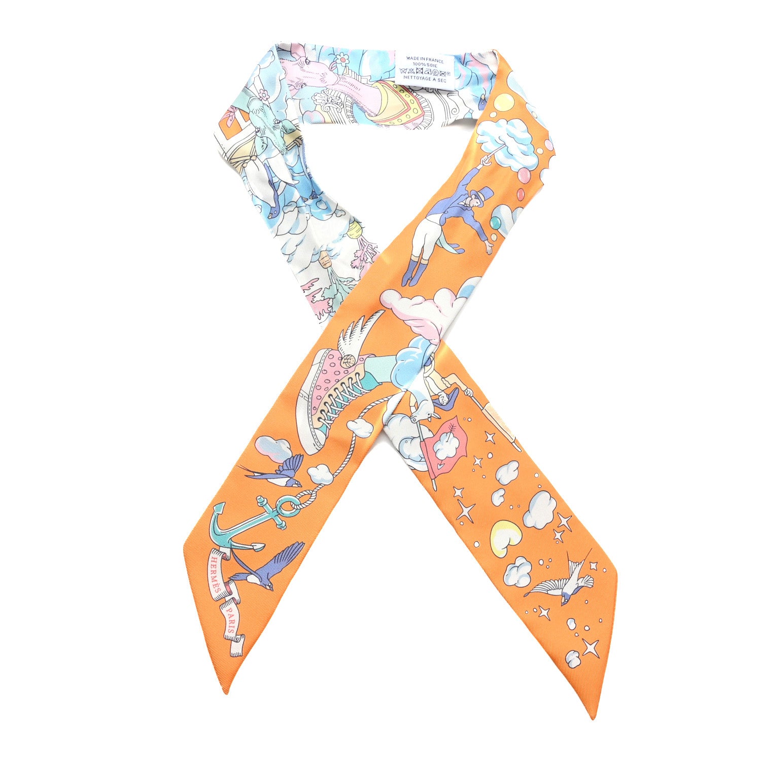 Hermes Silk Sur Mon Nuage Twilly Abricot Bleu Multicolor 1 of 3
