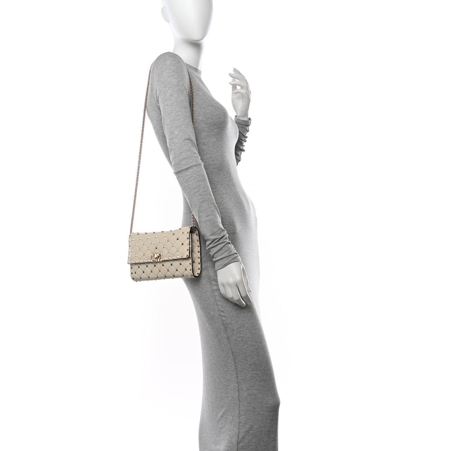 Nappa Rockstud Spike Wallet on Chain Light Ivory