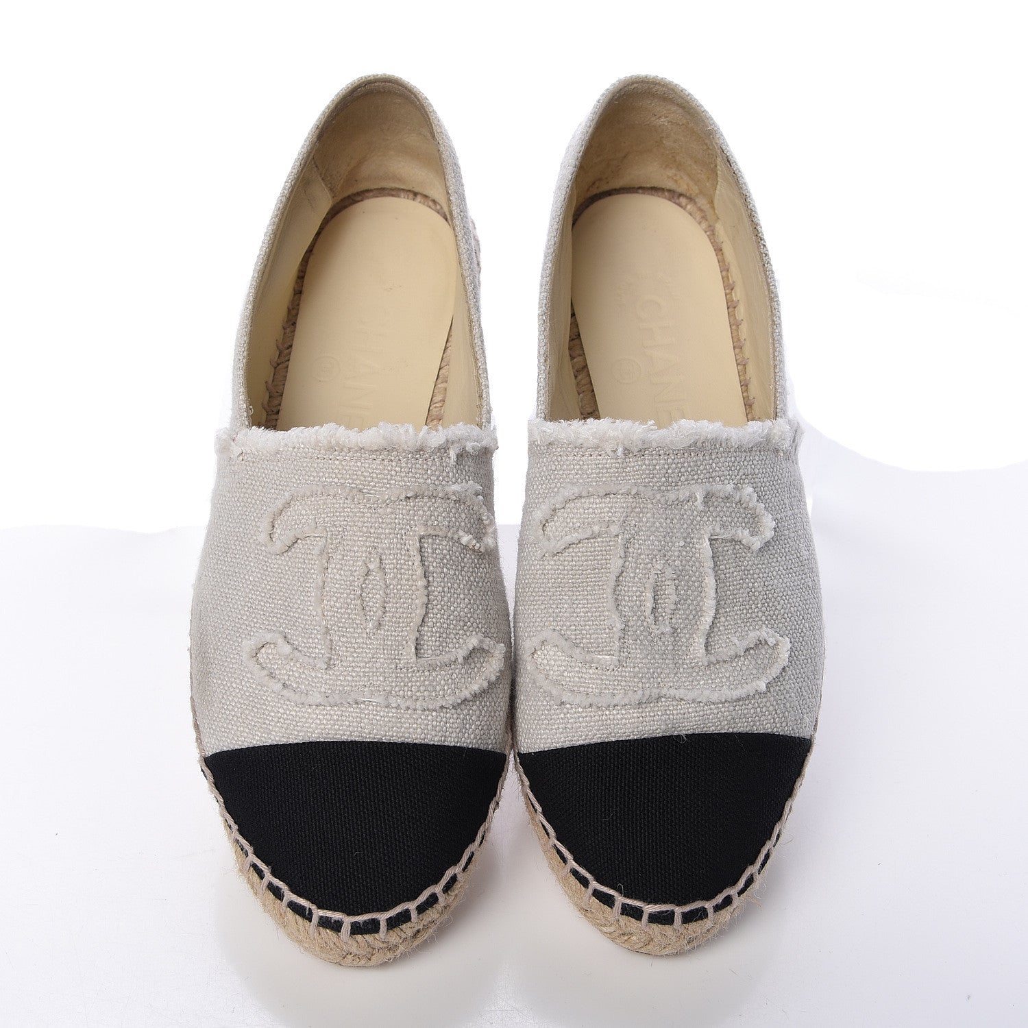 Chanel Linen CC Espadrilles 37 Beige Black 5 of 17