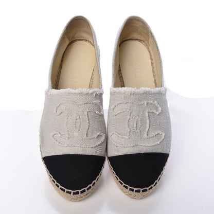 Chanel Linen CC Espadrilles 37 Beige Black 5 of 17