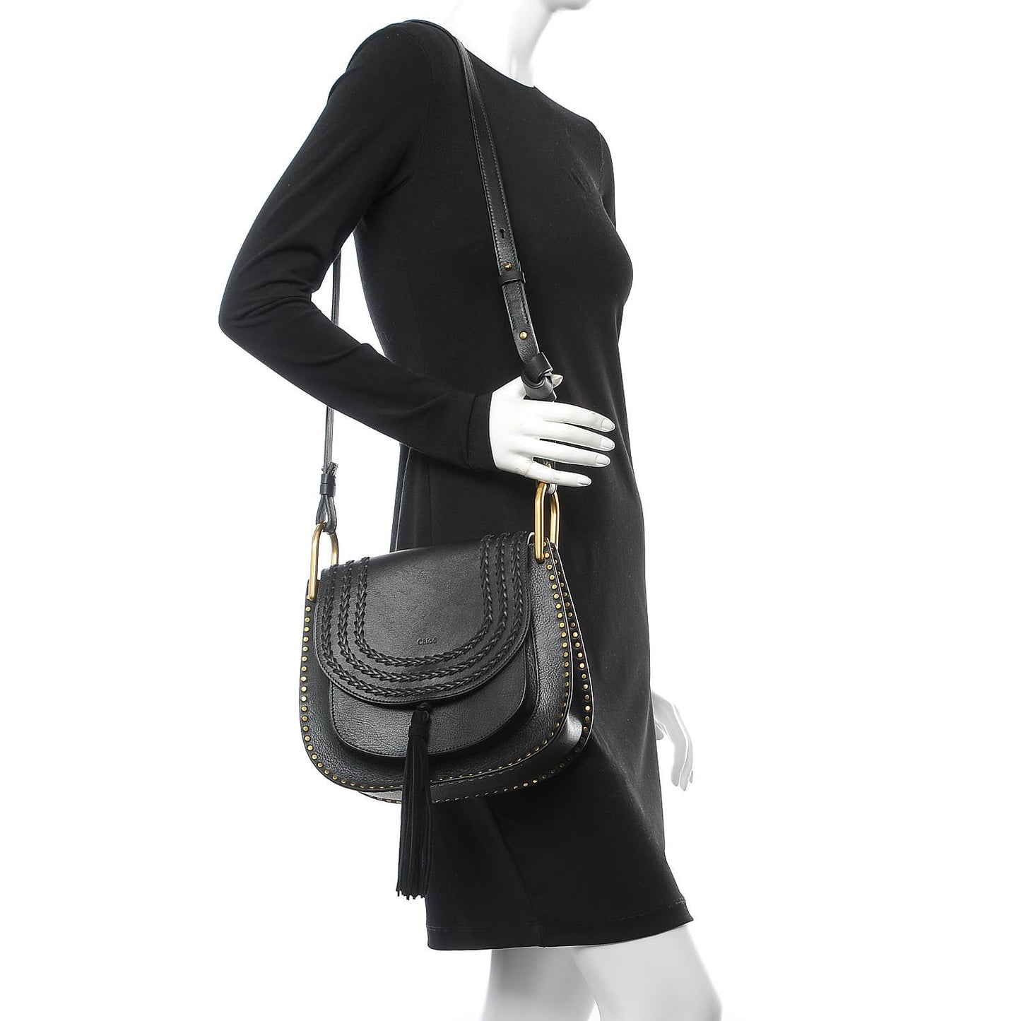 Calfskin Braided Medium Hudson Shoulder Bag Black