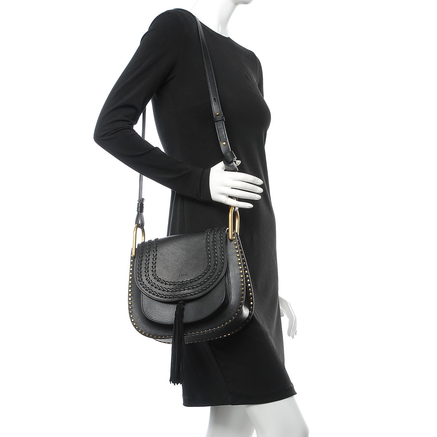 Chloe Calfskin Braided Medium Hudson Shoulder Bag Black 2 of 7