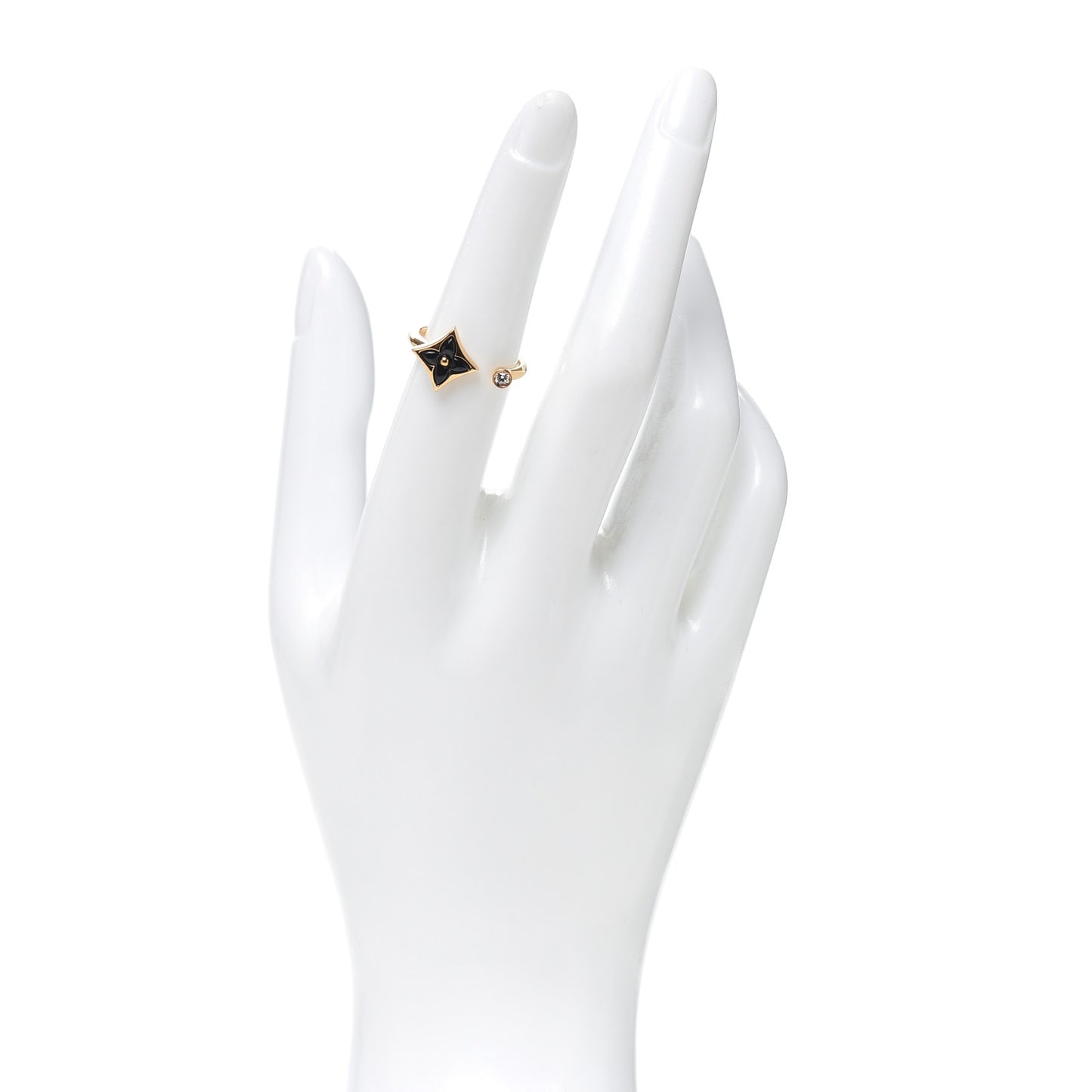 18K Yellow Gold Diamond Black Onyx Color Blossom Mini Star Ring 51 5.75