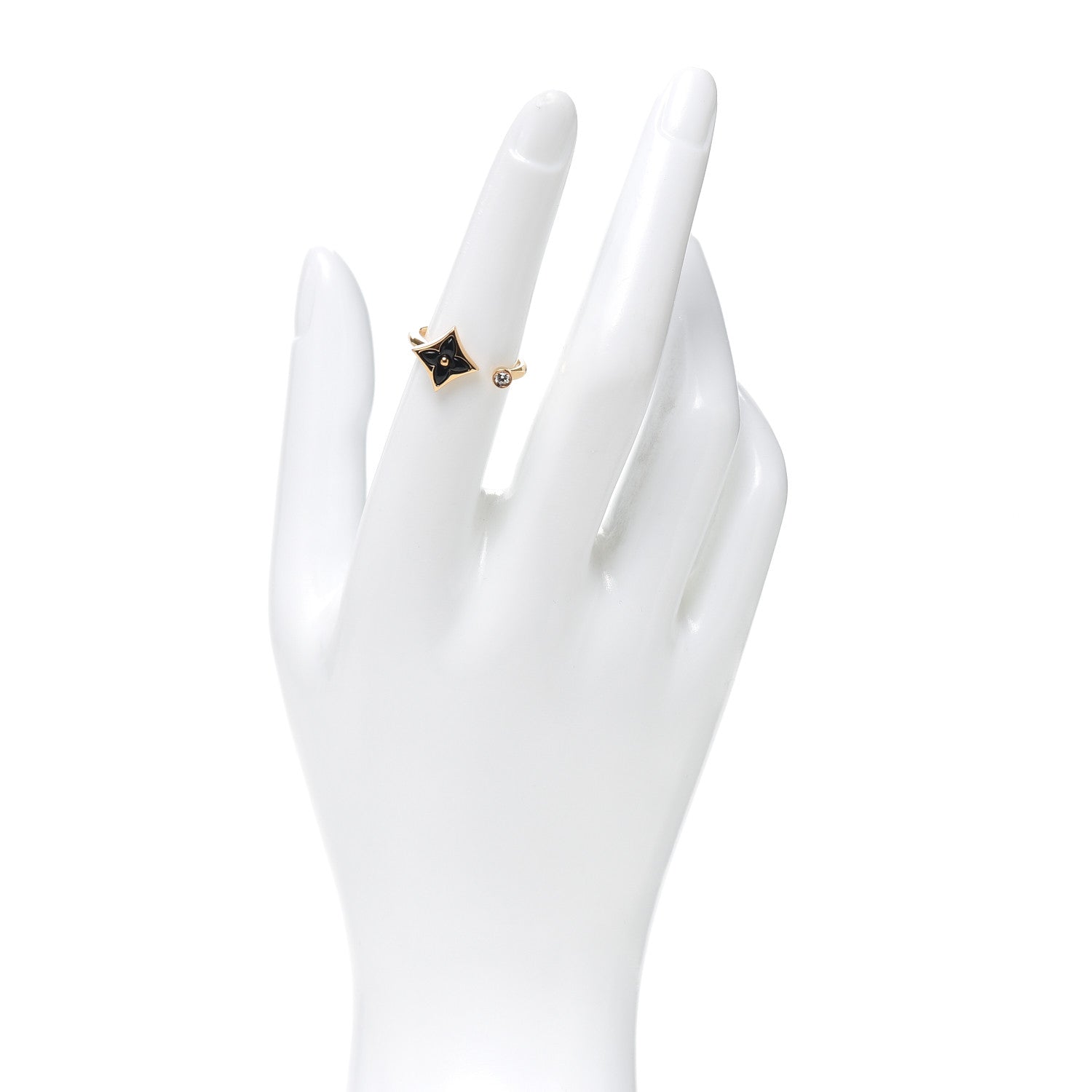 Louis Vuitton 18K Yellow Gold Diamond Black Onyx Color Blossom Mini Star Ring 51 5.75 2 of 5