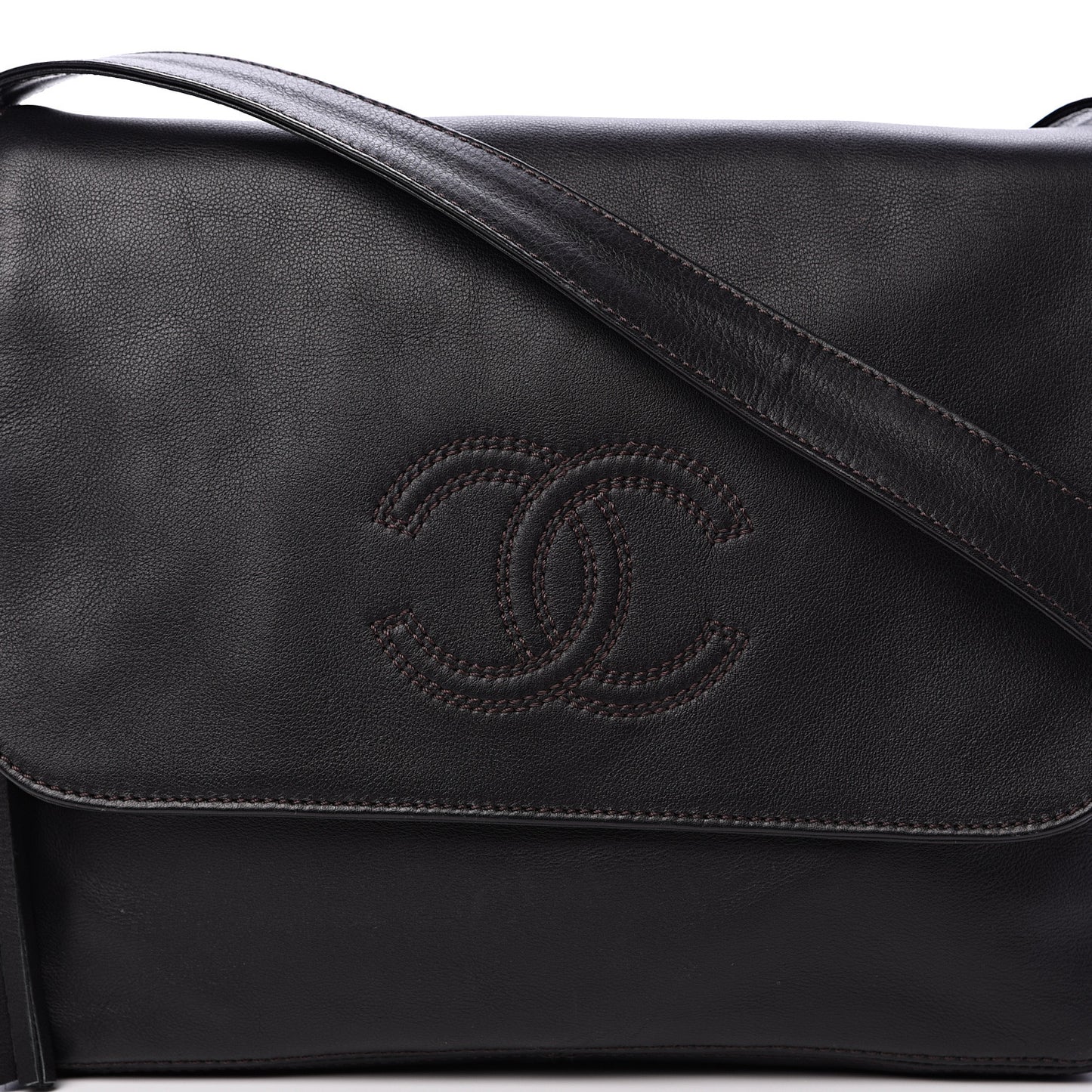 Calfskin CC Tassel Shoulder Flap Bag Dark Brown
