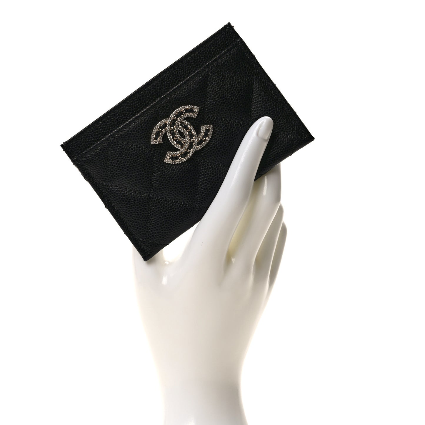 Caviar Quilted Crystal Card Holder Black