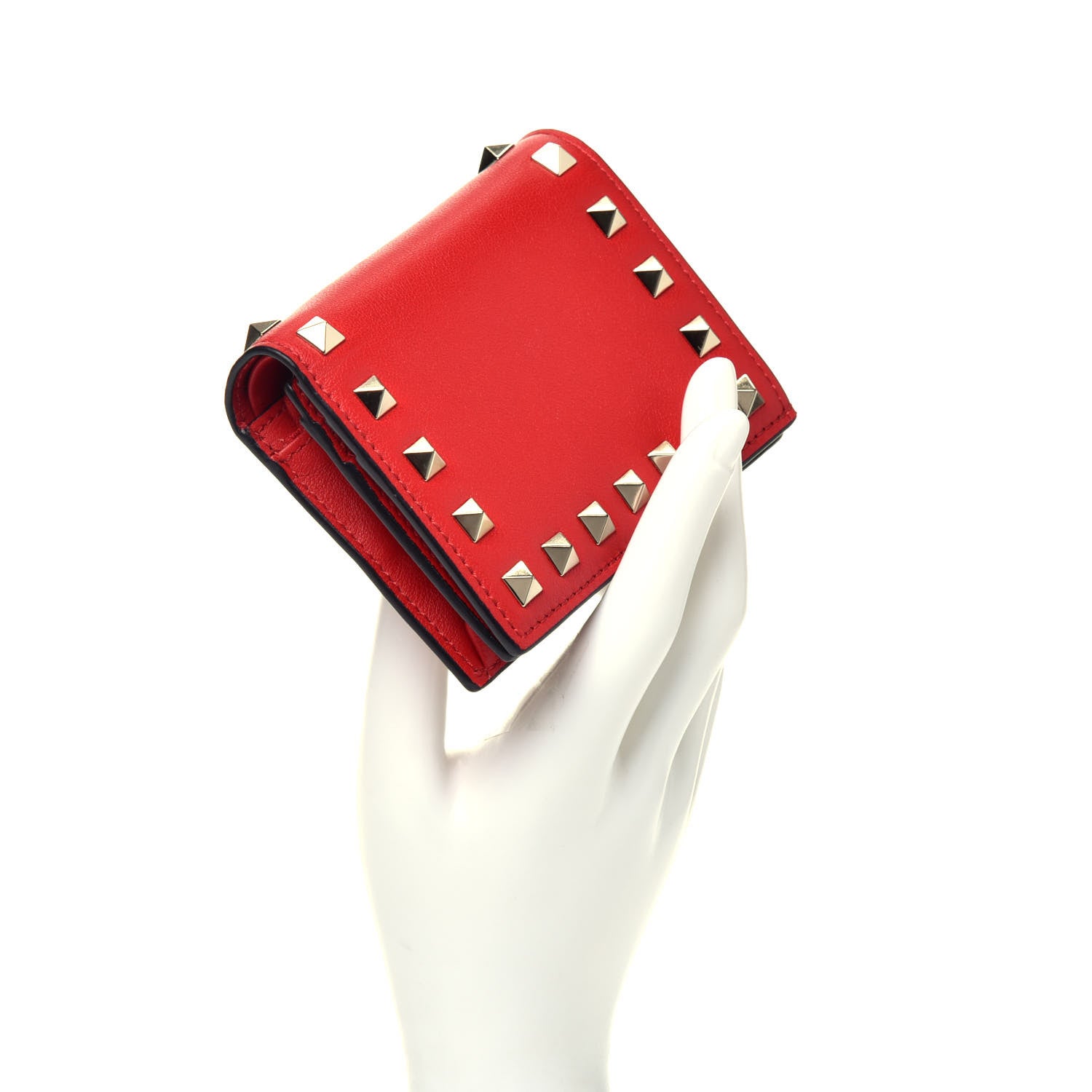 Valentino Garavani Calfskin Rockstud French Flap Wallet Rouge Pur 2 of 8