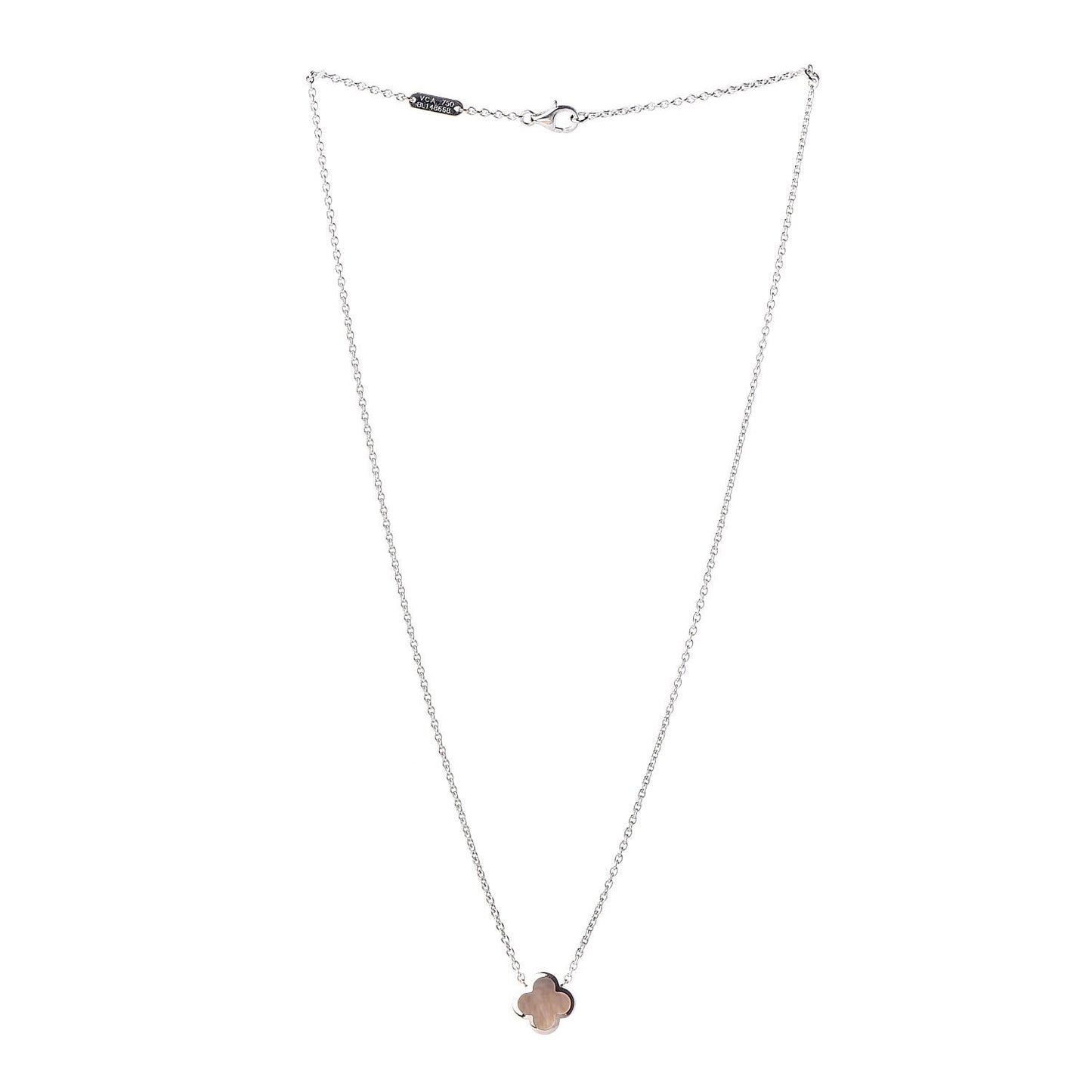 18K White Gold Gray Mother of Pearl Pure Alhambra Pendant Necklace