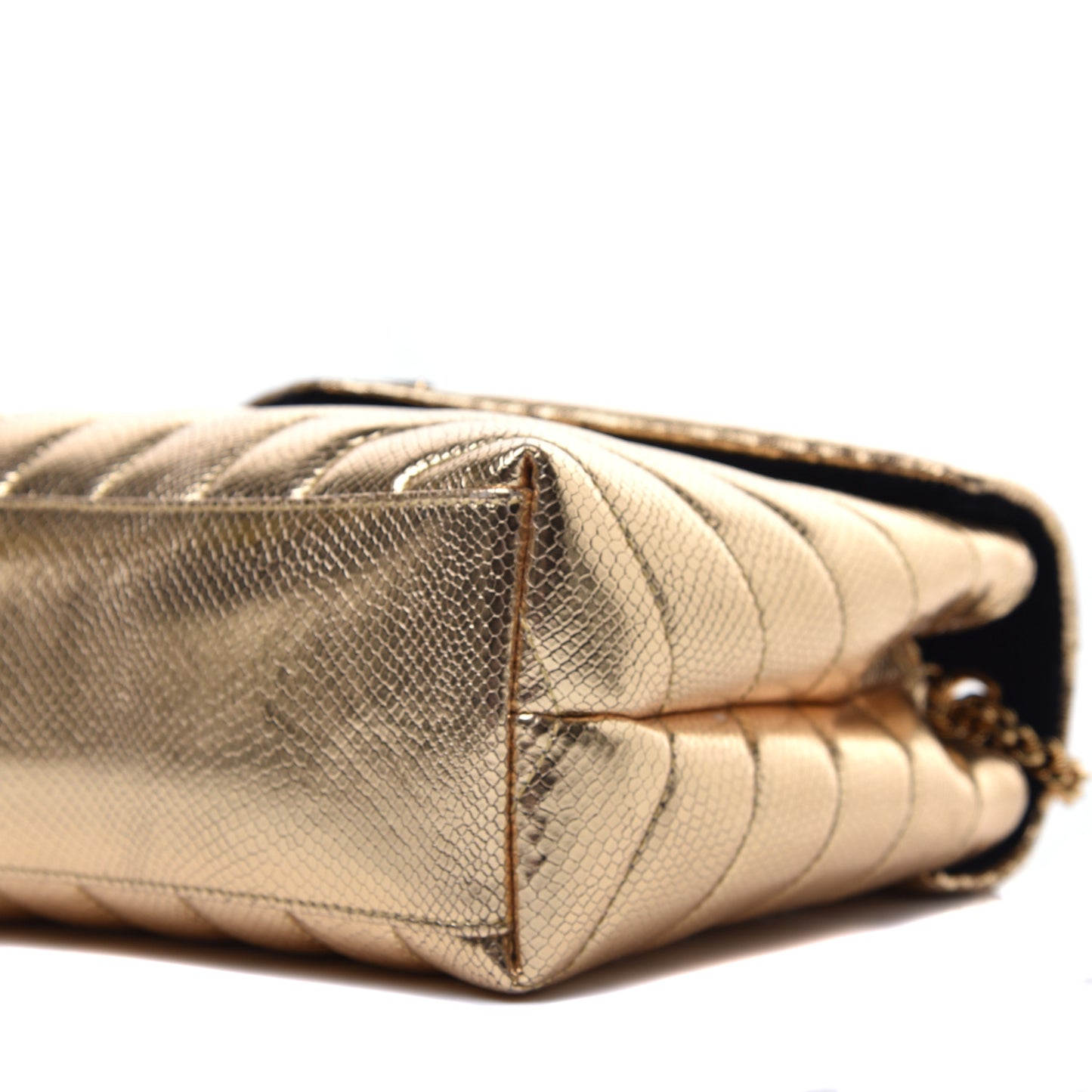 Snake Embossed Lame Y Quilted Small Loulou Monogram Chain Satchel Oro