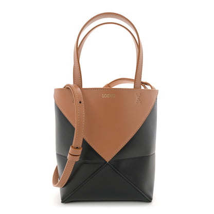 Loewe Shiny Calfskin Mini Puzzle Fold Tote Warm Desert Black 1 of 12
