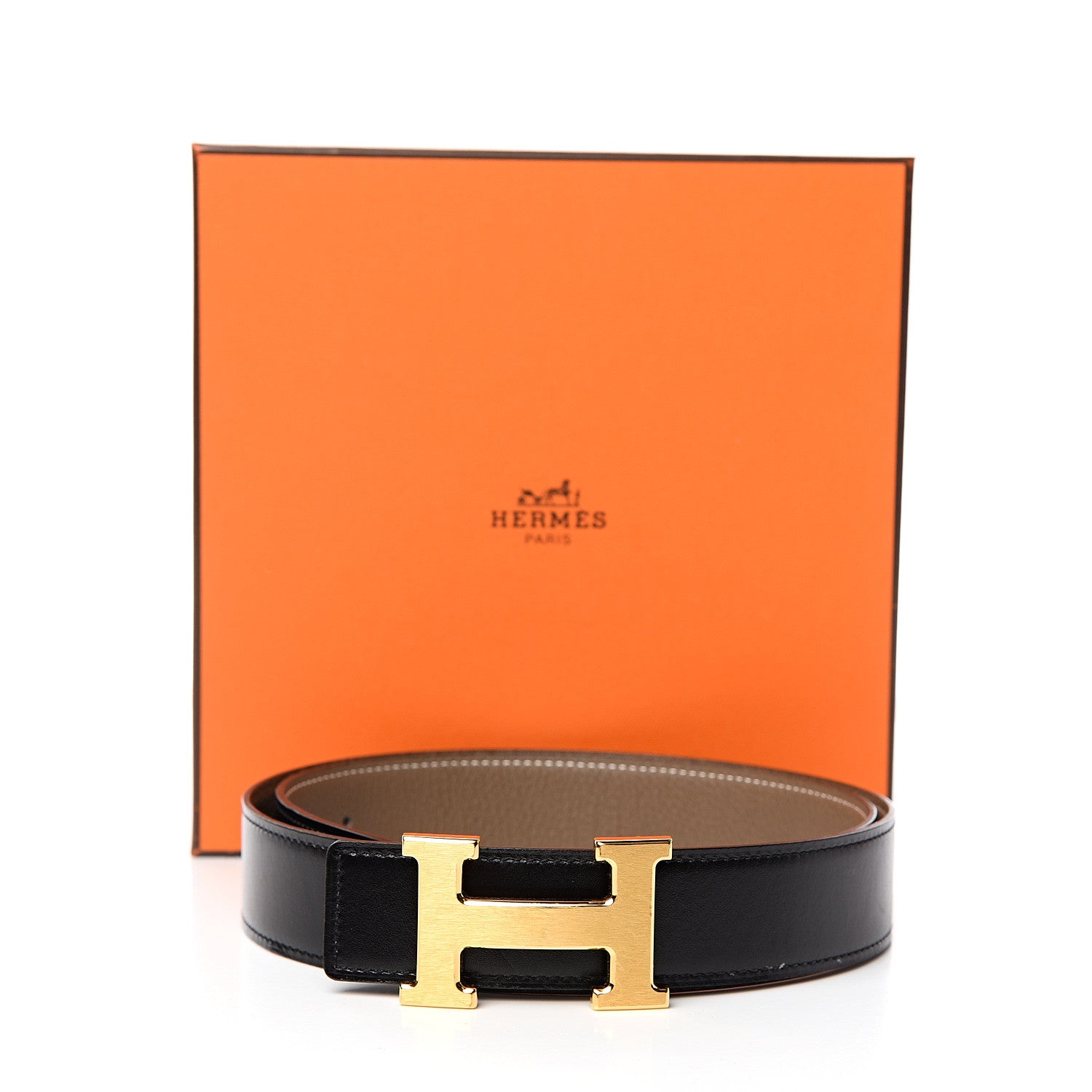 Hermes Box Togo 32mm H Belt 85 Black Etoupe 6 of 6