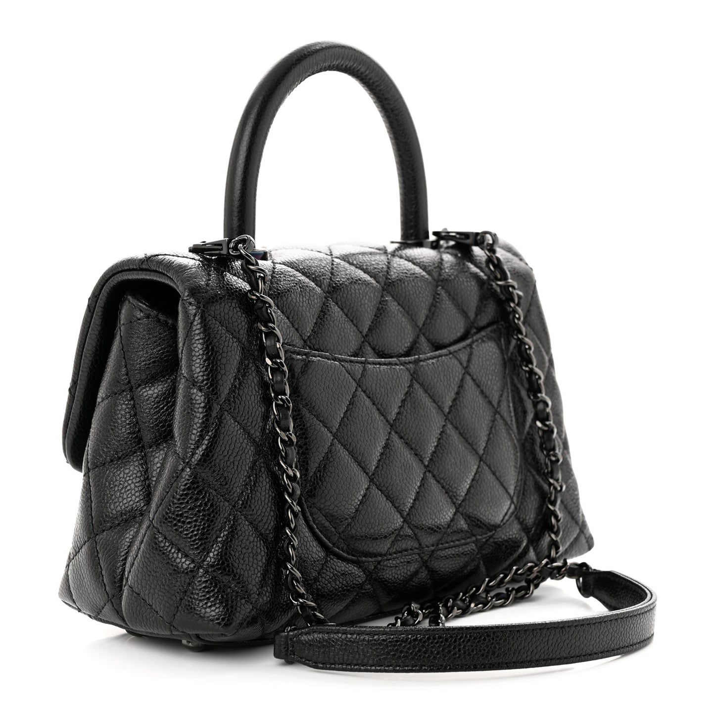 Caviar Quilted Mini Coco Handle Flap So Black