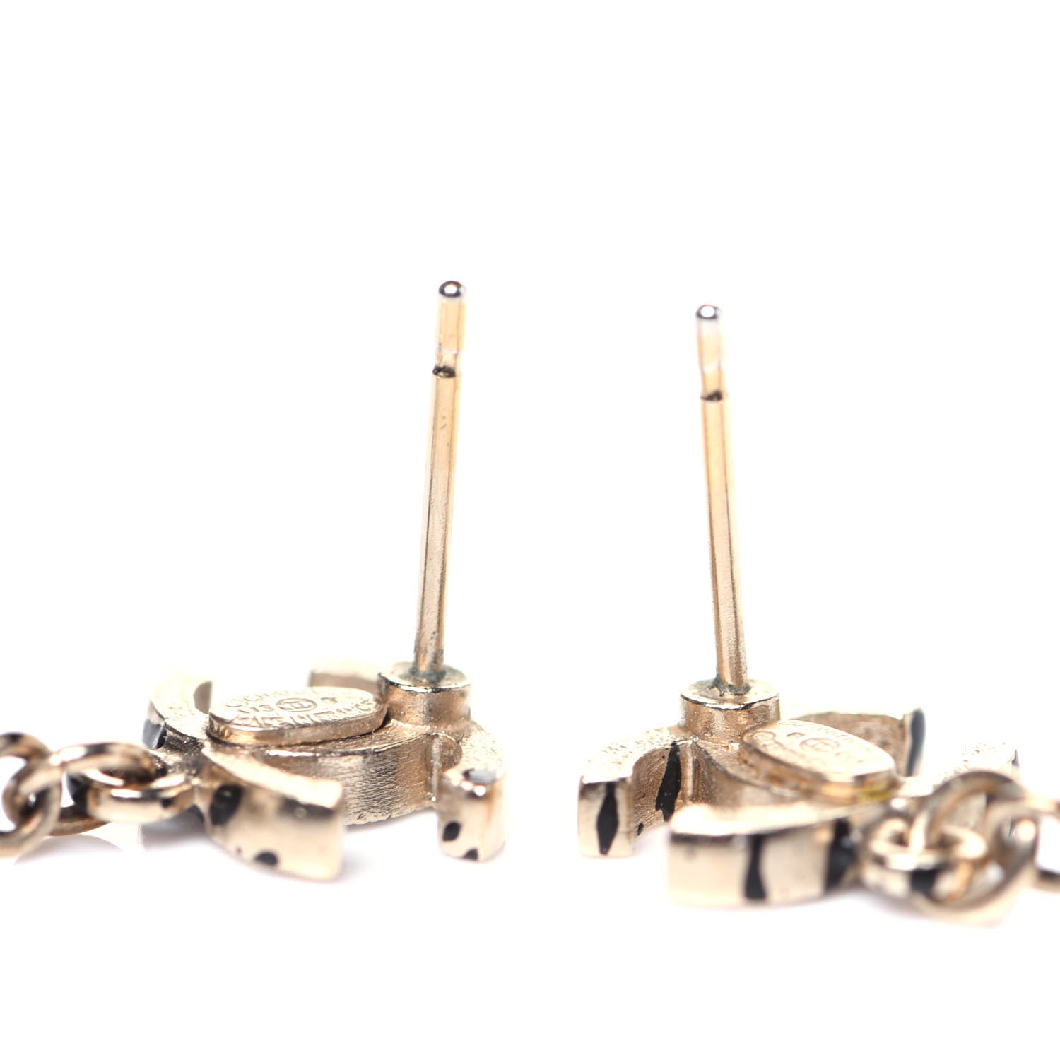 Chanel Pearl Bead CC Jackson Pollock Splattered Paint Drop Earrings Black Gold 8 of 9