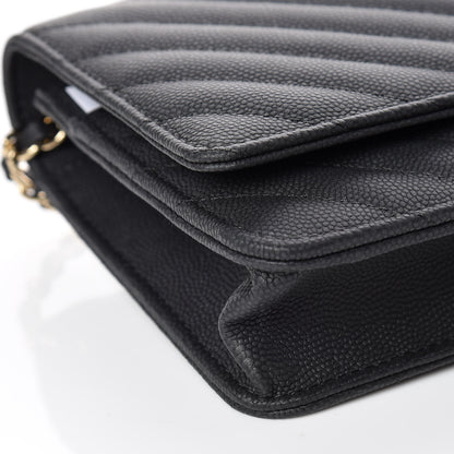 Chanel Caviar Chevron Quilted Wallet On Chain WOC Black 5 of 10