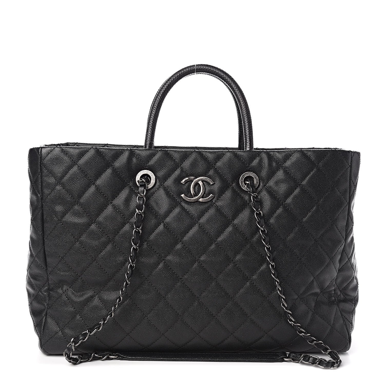 Chanel Caviar Lizard Quilted Large Coco Handle Shopping Tote Black 1 of 14