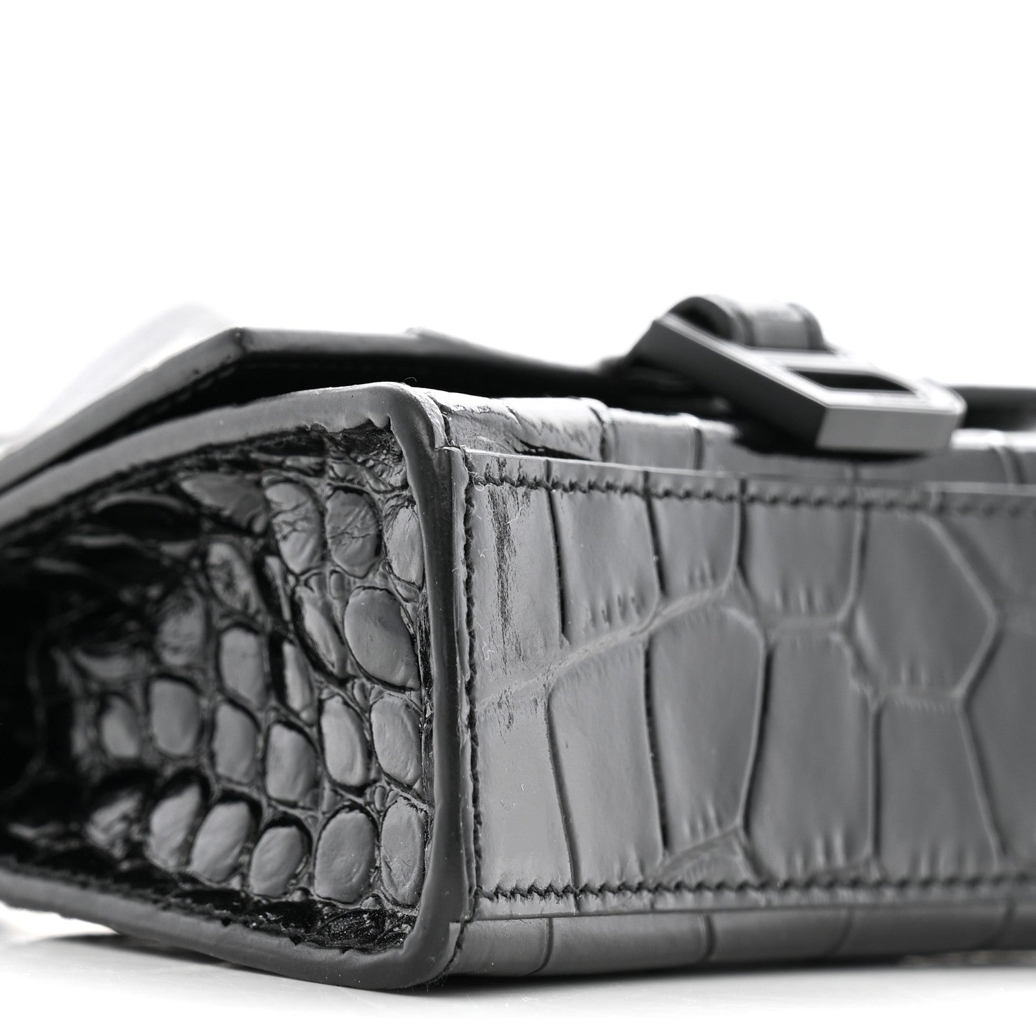 Balenciaga Shiny Calfskin Monochrome Crocodile Embossed Hourglass Top Handle Bag Mini Black 9 of 10