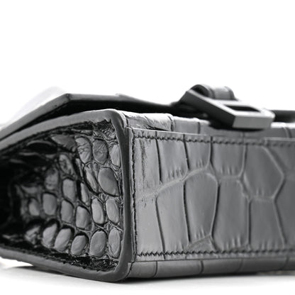 Balenciaga Shiny Calfskin Monochrome Crocodile Embossed Hourglass Top Handle Bag Mini Black 9 of 10
