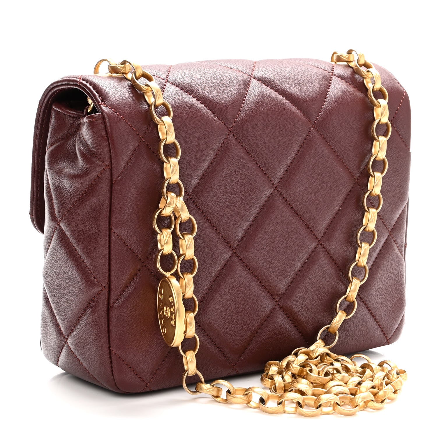 Chanel Lambskin Quilted Mini Logo Square Flap Burgundy 2 of 10