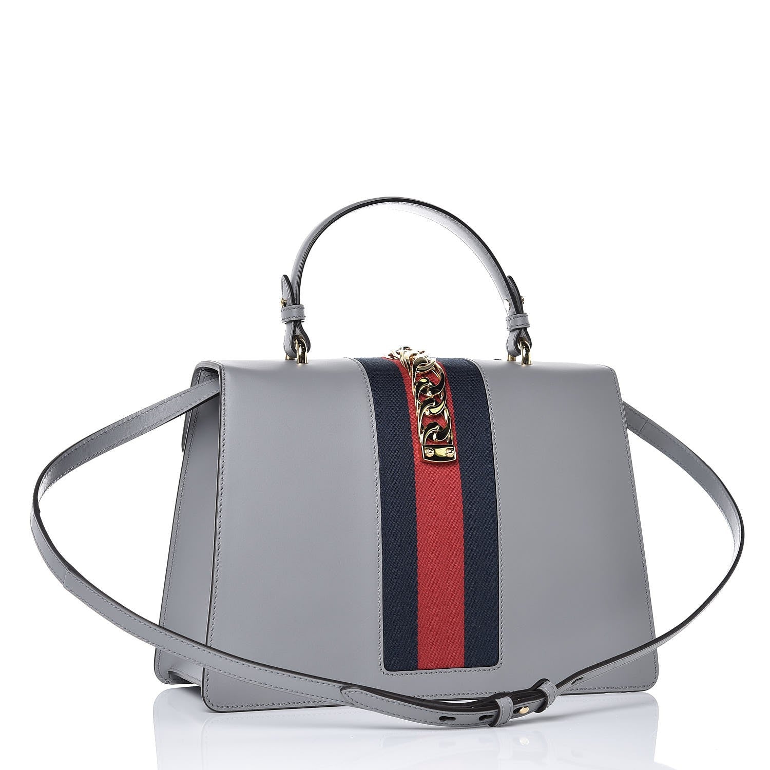 Gucci Calfskin Emboridered Medium Sylvie Top Handle Bag Deep Grey Multicolor 3 of 7