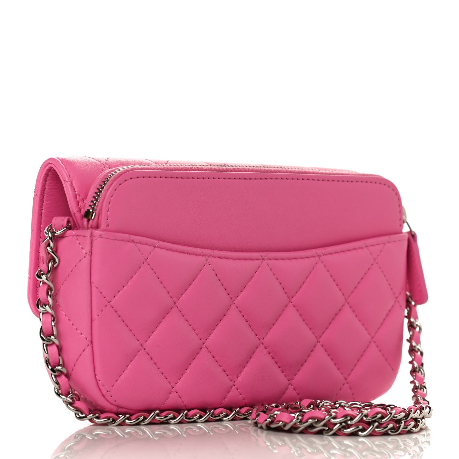 Chanel Lambskin Quilted Flap Phone Holder With Chain Neon Pink 3 of 13