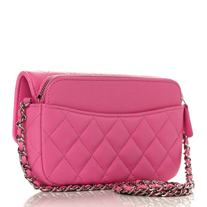 Chanel Lambskin Quilted Flap Phone Holder With Chain Neon Pink 3 of 13