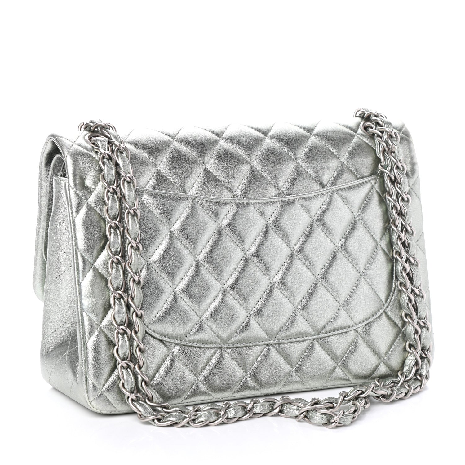Chanel Metallic Lambskin Quilted Jumbo Double Flap Silver 3 of 10