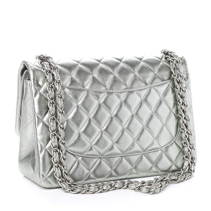 Chanel Metallic Lambskin Quilted Jumbo Double Flap Silver 3 of 10