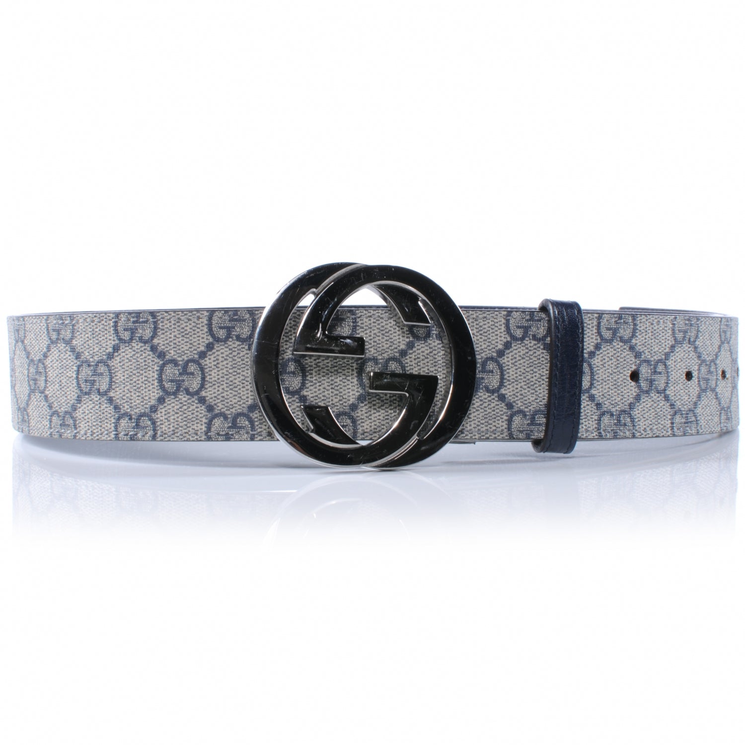 Gucci GG Plus Monogram Belt 90 36 Navy Blue 1 of 6