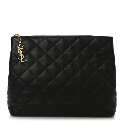 Saint Laurent Calfskin Quilted Cassandre Large Cosmetic Pouch Black 1 of 9