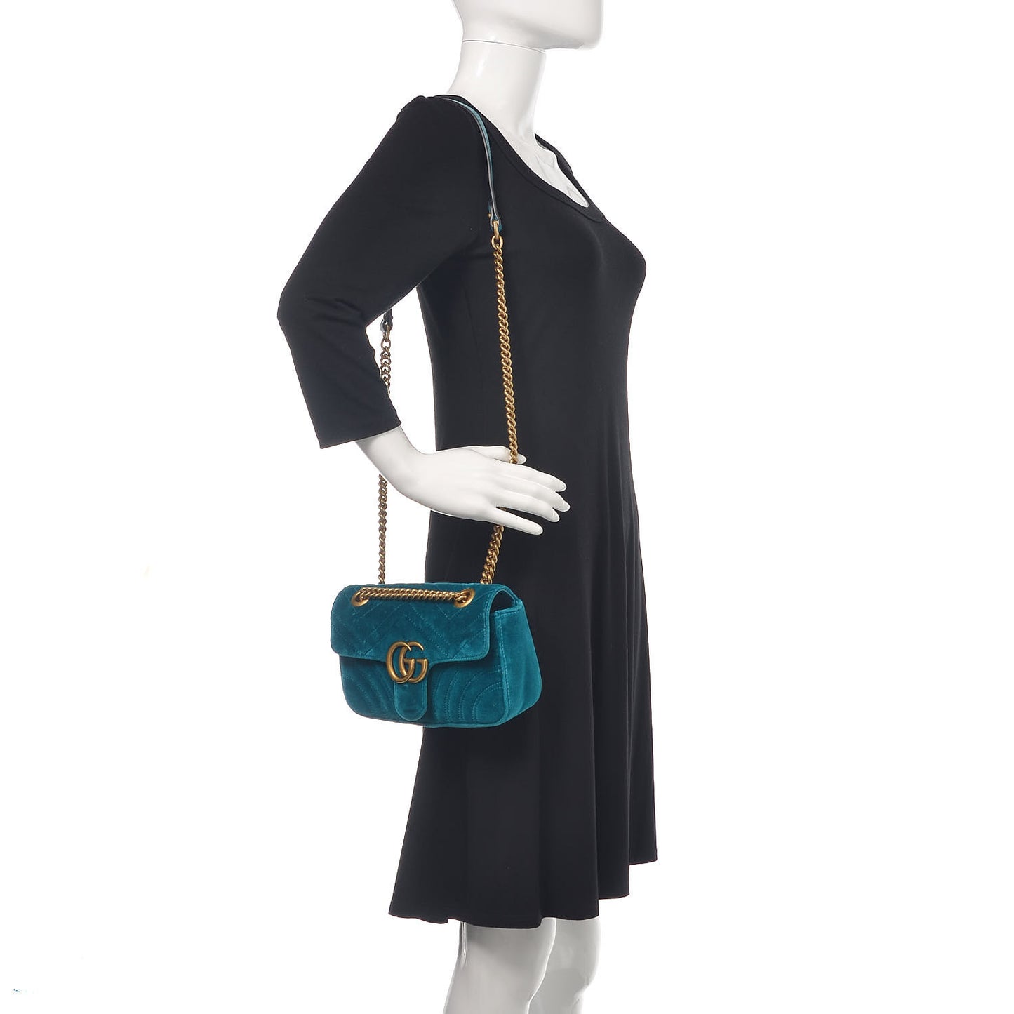 Velvet Matelasse Mini GG Marmont Shoulder Bag Pavone Cyan