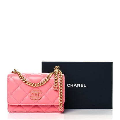 Chanel Lambskin Enamel Quilted Pending Clutch With Chain Pink 10 of 10