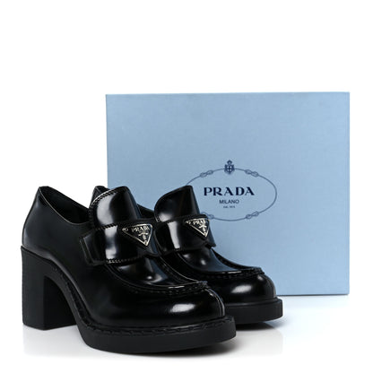 Prada Spazzolato Metal Triangle Logo 85mm Loafers 40 Black 10 of 10