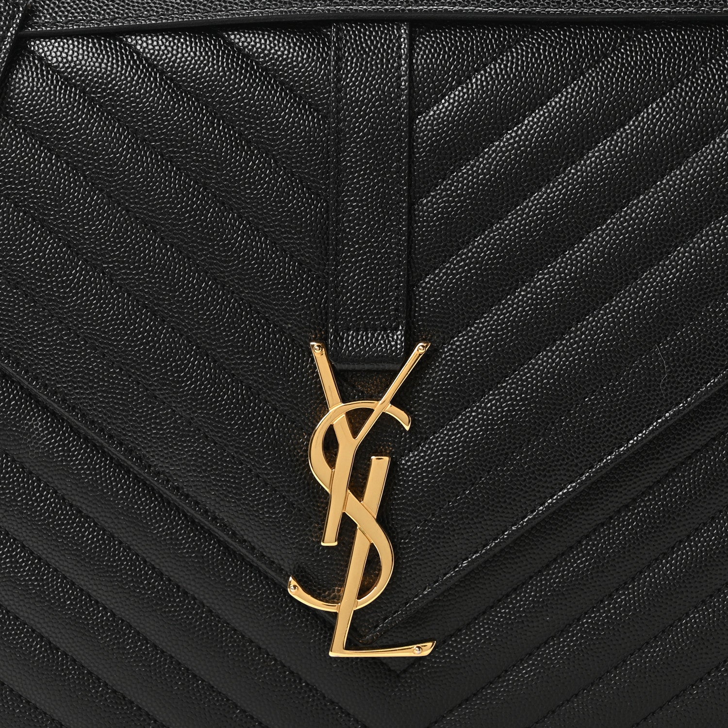 Saint Laurent Grain De Poudre Matelasse Chevron Large Monogram Satchel Black 8 of 10